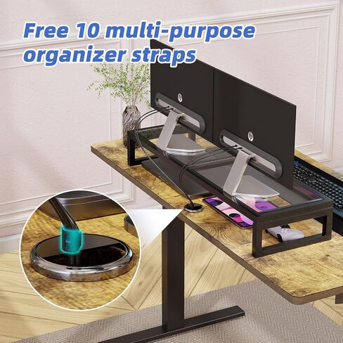Simple Trending 2-Tier Glass Metal Monitor Stand Riser,Computer Desk Organizer with Drawer for Laptop, Computer, iMac,Storable K-Cups Black in Saudi Arabia