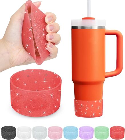 قطعتان لحذاء ستانلي، سيليكون لحذاء كأس ستانلي 20-40 أونصة وحذاء قارورة مائية 12-24 أونصة لامع لملحقات كأس ستانلي ملحقات بهلوان للواقي السفلي من ستانلي، شفاف in Kuwait