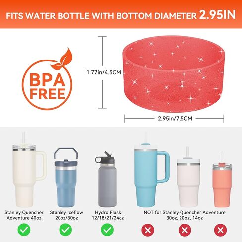 قطعتان لحذاء ستانلي، سيليكون لحذاء كأس ستانلي 20-40 أونصة وحذاء قارورة مائية 12-24 أونصة لامع لملحقات كأس ستانلي ملحقات بهلوان للواقي السفلي من ستانلي، شفاف in Kuwait