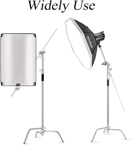 حامل C عالي التحمل من الفولاذ المقاوم للصدأ بنسبة 100% مع ذراع بوم، حامل إضاءة للتصوير الفوتوغرافي قابل للتعديل 10.8 قدم/330 سم، ذراع حمل 4.2 قدم/128 سم لعاكس سوفت بوكس ​​ستوديو مونولايت، أقصى حمل 88 رطل/40 كجم in Kuwait