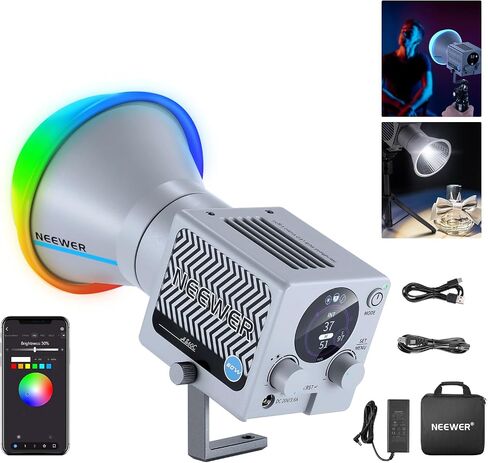 NEEWER HS60B Mini Video Light with App Control, 60W Handheld Portable Bi Color COB LED Continuous Output Lighting with 35000lux/1m 2700-6500K 0-100% PWM Dimming CRI/TLCI 97+ 12 Scenes USB Type C in Saudi Arabia