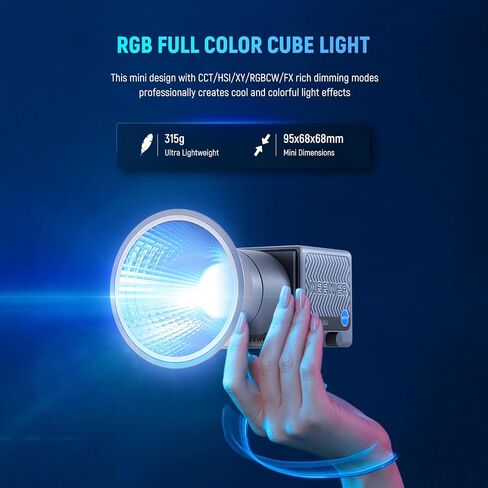 NEEWER HS60B Mini Video Light with App Control, 60W Handheld Portable Bi Color COB LED Continuous Output Lighting with 35000lux/1m 2700-6500K 0-100% PWM Dimming CRI/TLCI 97+ 12 Scenes USB Type C in Saudi Arabia