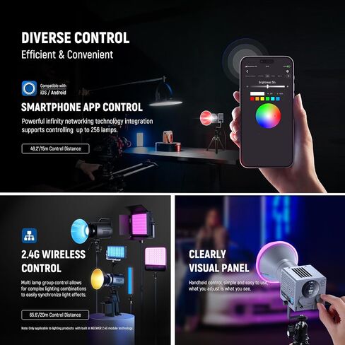 NEEWER HS60B Mini Video Light with App Control, 60W Handheld Portable Bi Color COB LED Continuous Output Lighting with 35000lux/1m 2700-6500K 0-100% PWM Dimming CRI/TLCI 97+ 12 Scenes USB Type C in Saudi Arabia