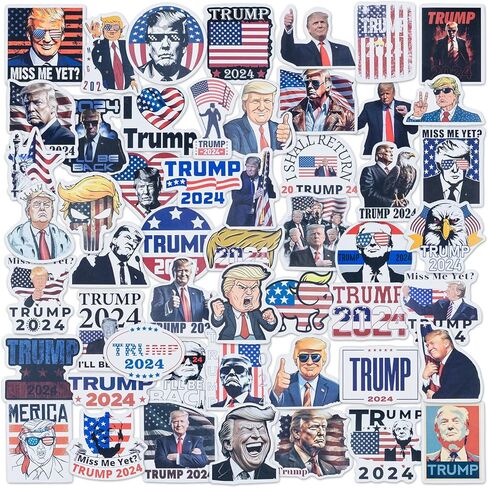 ملصقات ترامب 2024، 100 عبوة، 100 تصميم متنوع، لمسة نهائية غير لامعة من الفينيل الساتان، مقاومة للماء ومتينة، مقاومة للبهتان، مضادة للوهج، تجعل أمريكا رائعة مرة أخرى، مثالية للسيارات والنوافذ والمصدات in Kuwait
