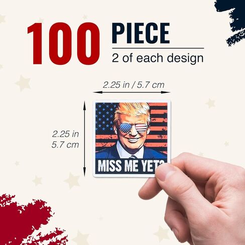 ملصقات ترامب 2024، 100 عبوة، 100 تصميم متنوع، لمسة نهائية غير لامعة من الفينيل الساتان، مقاومة للماء ومتينة، مقاومة للبهتان، مضادة للوهج، تجعل أمريكا رائعة مرة أخرى، مثالية للسيارات والنوافذ والمصدات in Kuwait