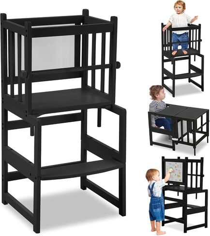 برج قائم متعدد الوظائف للأطفال 3 في 1 من COSYLAND، مقعد للأطفال في المطبخ مع سبورة بيضاء وطاولة مكتب وكرسي، يتمتع بتصميم فريد حاصل على براءة اختراع، FSC، CPC، SOR، CE طبيعي in Kuwait