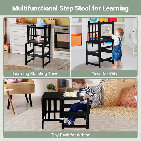 برج قائم متعدد الوظائف للأطفال 3 في 1 من COSYLAND، مقعد للأطفال في المطبخ مع سبورة بيضاء وطاولة مكتب وكرسي، يتمتع بتصميم فريد حاصل على براءة اختراع، FSC، CPC، SOR، CE طبيعي in Kuwait