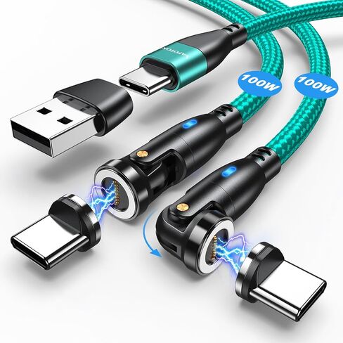 VAFOTON USB C Magnetic Charging Cable 100W (2Pack, 3.3ft+6ft), 9Pin Magnetic Charger Cable/360&180 Rotation Magnetic Phone Charger/Type C Data Cable for Samsung Galaxy Series/Ma-Book Series/Pad Series in Saudi Arabia