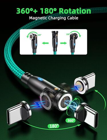 VAFOTON USB C Magnetic Charging Cable 100W (2Pack, 3.3ft+6ft), 9Pin Magnetic Charger Cable/360&180 Rotation Magnetic Phone Charger/Type C Data Cable for Samsung Galaxy Series/Ma-Book Series/Pad Series in Saudi Arabia