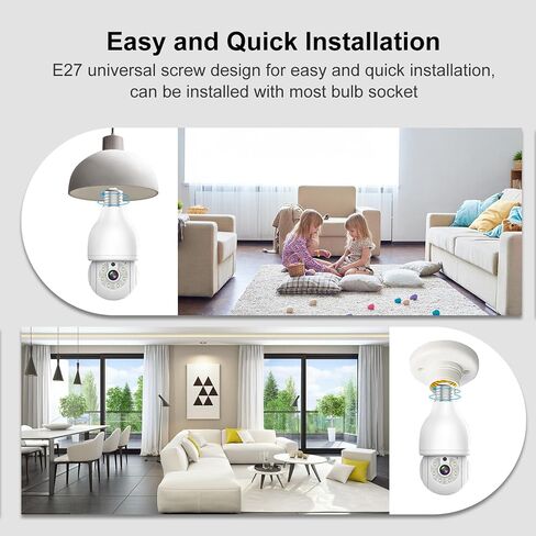 2K Light Bulb Security Camera, 2.4GHz/5GHz WiFi Lightbulb Cameras for Home Security, E27 Light Socket Easy Installation Indoor Pet Camera with Human Motion Detection, Color Night Vision in Saudi Arabia