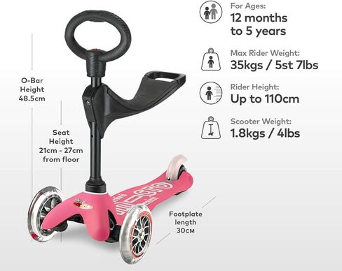 Micro Kickboard - Mini 3in1 Deluxe 3-Stage Ride-on Micro Scooter Toddler Toys for Ages 12 Months to 5 Years in Kuwait