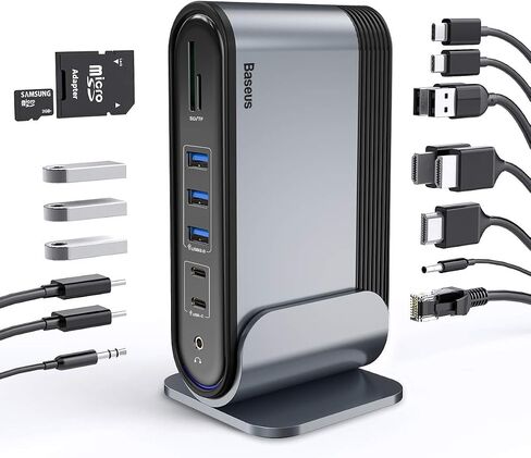 USB C Docking Station Dual Monitor, Baseus 14-in-1 Laptop Docking Station with 2 * 4K HDMI+VGA+1000M LAN+6*USB A/C Ports+100W PD+Audio, USB C Dock Compatible for MacBook/Dell/HP/Lenovo/Steam Deck in Saudi Arabia