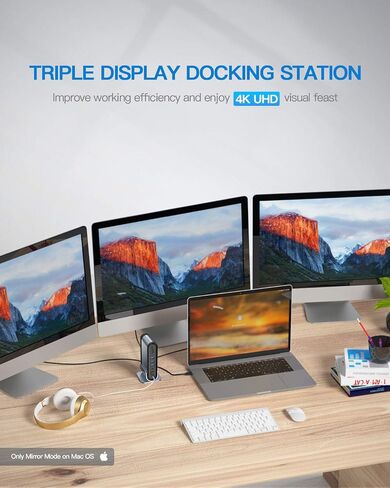 USB C Docking Station Dual Monitor, Baseus 14-in-1 Laptop Docking Station with 2 * 4K HDMI+VGA+1000M LAN+6*USB A/C Ports+100W PD+Audio, USB C Dock Compatible for MacBook/Dell/HP/Lenovo/Steam Deck in Saudi Arabia