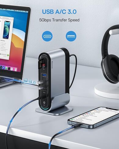 USB C Docking Station Dual Monitor, Baseus 14-in-1 Laptop Docking Station with 2 * 4K HDMI+VGA+1000M LAN+6*USB A/C Ports+100W PD+Audio, USB C Dock Compatible for MacBook/Dell/HP/Lenovo/Steam Deck in Saudi Arabia