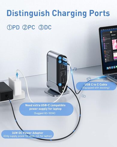 USB C Docking Station Dual Monitor, Baseus 14-in-1 Laptop Docking Station with 2 * 4K HDMI+VGA+1000M LAN+6*USB A/C Ports+100W PD+Audio, USB C Dock Compatible for MacBook/Dell/HP/Lenovo/Steam Deck in Saudi Arabia