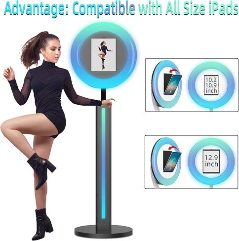 Photo Booth Compatible with Any Ipad, OHYEAHSPIN Photo Booth with Software App Control Ring Box, Music Sync,IPad Selfie Machine with Flight Case (Double Light Strip, Black Flight Case) in Saudi Arabia