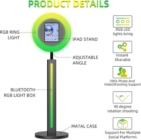 Photo Booth Compatible with Any Ipad, OHYEAHSPIN Photo Booth with Software App Control Ring Box, Music Sync,IPad Selfie Machine with Flight Case (Double Light Strip, Black Flight Case) in Saudi Arabia