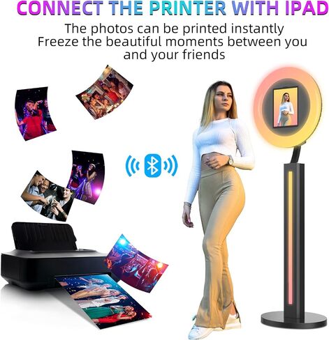 Photo Booth Compatible with Any Ipad, OHYEAHSPIN Photo Booth with Software App Control Ring Box, Music Sync,IPad Selfie Machine with Flight Case (Double Light Strip, Black Flight Case) in Saudi Arabia