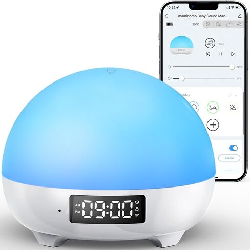 MAMIDOMO Baby Sleep Sound Machines, 34 Soothing Sounds White Noise Machine for Baby with Night Light Sleep Trainer, App Remote Control Alarm Clock Child Lock Function in Saudi Arabia