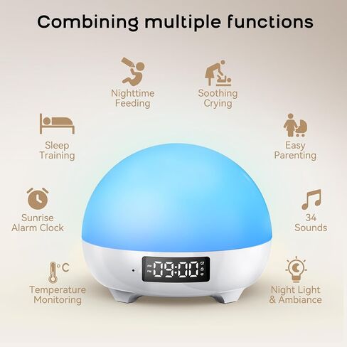 MAMIDOMO Baby Sleep Sound Machines, 34 Soothing Sounds White Noise Machine for Baby with Night Light Sleep Trainer, App Remote Control Alarm Clock Child Lock Function in Saudi Arabia