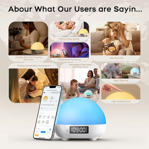 MAMIDOMO Baby Sleep Sound Machines, 34 Soothing Sounds White Noise Machine for Baby with Night Light Sleep Trainer, App Remote Control Alarm Clock Child Lock Function in Saudi Arabia