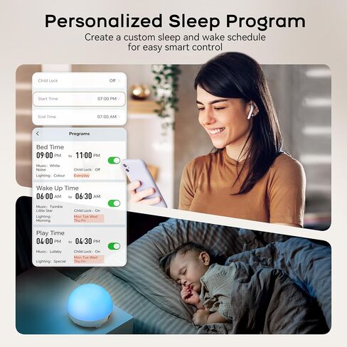 MAMIDOMO Baby Sleep Sound Machines, 34 Soothing Sounds White Noise Machine for Baby with Night Light Sleep Trainer, App Remote Control Alarm Clock Child Lock Function in Saudi Arabia