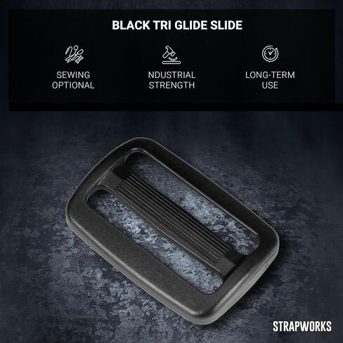 Strapworks Black Plastic Tri-Glide Slide – for Bag Straps, Rifle Slings, Dog Collars – 1.5 Inch, 25 Pack in Kuwait