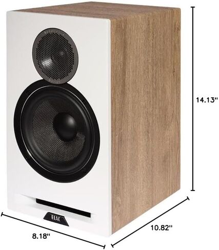 ELAC DBR62-W زوج مكبرات الصوت المرجعية لأول مرة على رف الكتب - أبيض / بلوط مع زوج كابل مكبر صوت حساس SPW-10FT-P بطول 10 أقدام (2019) in Kuwait