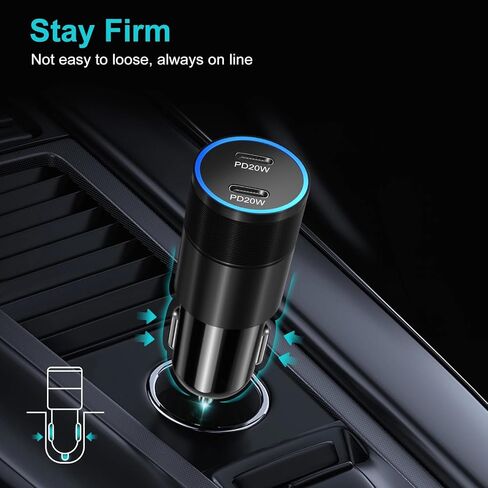 شاحن سيارة USB C 40 وات، شاحن سيارة Bangfun مزدوج المنفذ 12 فولت USB-C ولاعة السجائر قابس محول PD 3.0 شحن سريع من النوع C شاحن هاتف السيارة لهاتف iPhone 15 14 13 12 11 Pro Max iPad، سامسونج، بكسل (أسود) in Kuwait