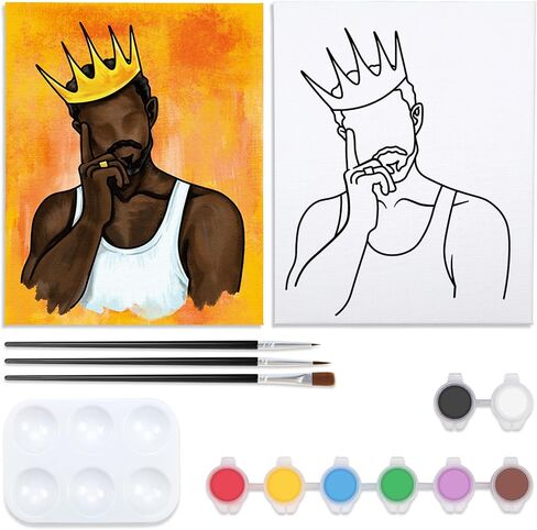 مجموعة لوحات قماشية من Nuberlic مرسومة مسبقًا للرسم للبالغين وحفلات الرشفة مقاس 8 × 10 قماش ممتد مع صور للطلاء، ملك أفريقي، هدية عيد الأب in Kuwait