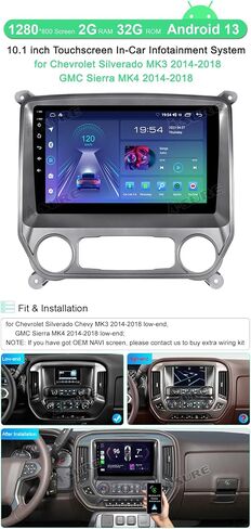 ASURE 10.1" Car Stereo Radio GPS Navigation Unit for Chevrolet Silverado 2014-2018 GMC Sierra Base(Low-end),8Core 4+64GB Android with Wireless Carplay,Android Auto,1280x720 Touchscreen Video Player in Saudi Arabia