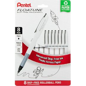 Pentel Floatune Rollerball, 0.8mm medium point, Black Red and Blue Ink, Pack of 8 pens (BY108PF8OFC)