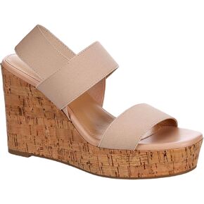 Limelight - Women's Open Square Toe Cork Wedge Sandals with Elastic Straps