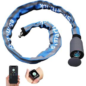 63000N Heavy Duty Anti Theft Chain Lock, 3.3FT Long Keyless Fingerprint Biometric Bluetooth App Electronic Digital Waterproof Lock for Bike Scooter Motorcycle Outdoor Fence Gate - Blue