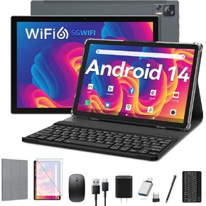 Tablet 10 inch 2024 Newest Android13 Tablet 2 in 1Tablet with Keyboard,Octa-Core Processor with wifi tablets,64GBROM 1TB Expand,4G Cellular,1080P 13MPCamera,GPS/Bluetooth/Mouse/Stylus-Grey