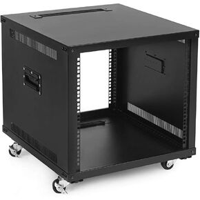 NavePoint 12U Portable Rolling Network Rack, Adjustable Depth 2.5 to 22.6 Inches, Top and Bottom Cable Management, Built-in Handles, Locking Swivel Caster Wheels, Audio Video, Telecom, Equipment Rack