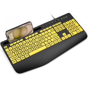 SABLUTE Wireless Keyboard with 9 Backlit Effects, Wrist Rest, Phone Holder, 2.4G Lag-Free Ergonomic Keyboards, Rechargeable Silent Cordless, for Computer, Laptop, Windows, Work, School (Keyboard Only)