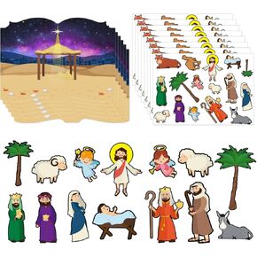 ملصقات FaCraft Nativity، 24 ورقة تصنع ملصق مشهد المهد، حرف عيد الميلاد المضحكة للحفلات الدينية لصالح لعبة مشهد المهد للأطفال in Kuwait