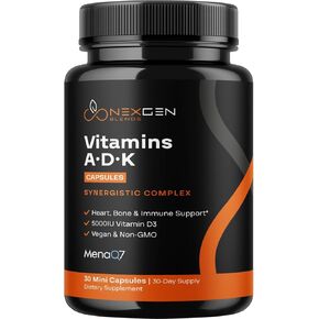 High Absorption ADK Vitamin Supplement - Vegan Vitamin D3 K2 MK7 & A for Calcium Regulation plus Bone Heart Thyroid & Immune Support - Vitamin ADK with 5000IU D3 Non GMO & Gluten Free (2 Months)