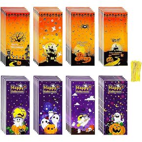 Jagrove Cellophane Treat Bags with Gold Twist Ties 100 Pieces Plastic Bags Goodie Cookies Candy Bread Gift Bags Party Supplies