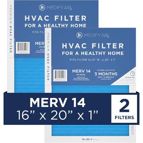 فلتر 16 × 25 × 4 - MERV 14 - وسائط E11 - تنظيف الهواء - استبدال مرشحات هواء فرن HVAC المطوي - (MERV 14، عبوتان)