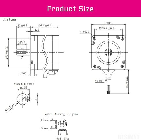 محرك نيما 34 متدرج ثنائي القطب 1.8 درجة زاوية الخطوة القياسية 4.7 نيوتن متر (665.57 أونصة. بوصة) عزم دوران عالٍ 77.5 مم 6 أمبير 86 محرك 2 المرحلة 4 الرصاص للطابعة ثلاثية الأبعاد أتمتة الآلات الصناعية باستخدام الحاسب الآلي، 3.39 × 3.39 × 3.06 بوصة in Kuwait