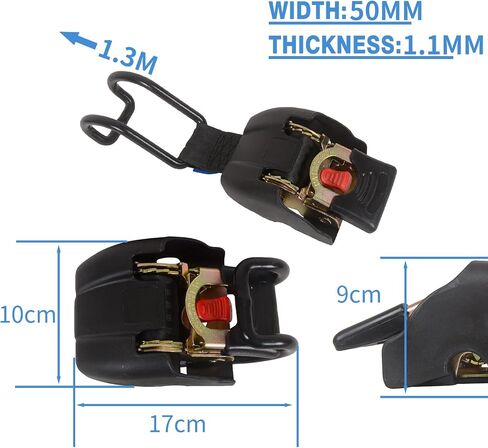 MOTO4U قارب قابل للسحب حزام سقاطة قابل للسحب Gunwale التعادل لأسفل حزام التعادل التلقائي الأسود (50 مم * 1.1 متر حزام ربط قابل للانكماش مع خطاف على شكل حرف U، قوة الكسر 1360 كجم، قطعتان) in Saudi Arabia