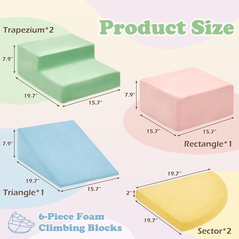 6 Pieces Kids Climbing Toys for Toddlers,Climb & Crawl Soft Foam Block Activity Play Set, Foam Play Gym Climbing Blocks,Toddler Climbing Toys Indoor, Soft Foam Toys for Kids Crawling and Sliding in Saudi Arabia