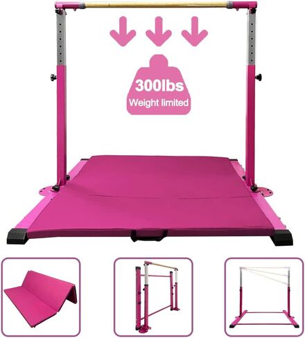GBVUGY Gymnastics Kip Bar with Mat for Home Indoor Training,Horizontal Bar for Kids Girls Junior,Adjustable Arms from 3' - 5' Gym Equipment,1-4 Levels,300lbs Weight Capacity in Saudi Arabia