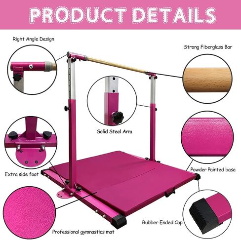 GBVUGY Gymnastics Kip Bar with Mat for Home Indoor Training,Horizontal Bar for Kids Girls Junior,Adjustable Arms from 3' - 5' Gym Equipment,1-4 Levels,300lbs Weight Capacity in Saudi Arabia