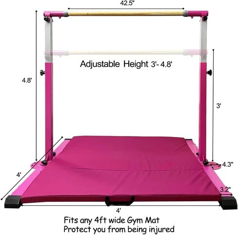 GBVUGY Gymnastics Kip Bar with Mat for Home Indoor Training,Horizontal Bar for Kids Girls Junior,Adjustable Arms from 3' - 5' Gym Equipment,1-4 Levels,300lbs Weight Capacity in Saudi Arabia