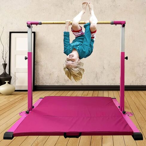 GBVUGY Gymnastics Kip Bar with Mat for Home Indoor Training,Horizontal Bar for Kids Girls Junior,Adjustable Arms from 3' - 5' Gym Equipment,1-4 Levels,300lbs Weight Capacity in Saudi Arabia