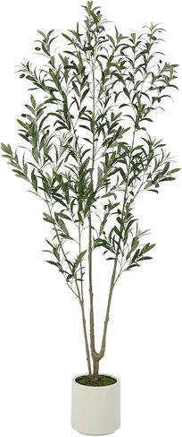 2Pack Tall Faux Olive Tree, 6FT Olive Trees Artificial Indoor with Large White Planter and Natural Wood Trunk and Realistic Leaves, Fake Olive Tree for Home House Office Décor in Kuwait