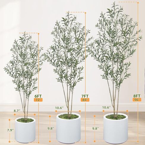 2Pack Tall Faux Olive Tree, 6FT Olive Trees Artificial Indoor with Large White Planter and Natural Wood Trunk and Realistic Leaves, Fake Olive Tree for Home House Office Décor in Kuwait